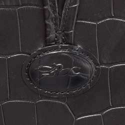 Pre Owned Longchamp Black Croc Embossed Leather Tote