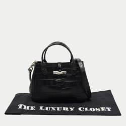 Pre Owned Longchamp Black Croc Embossed Leather Tote