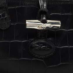Pre Owned Longchamp Black Croc Embossed Leather Tote