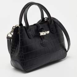 Pre Owned Longchamp Black Croc Embossed Leather Tote