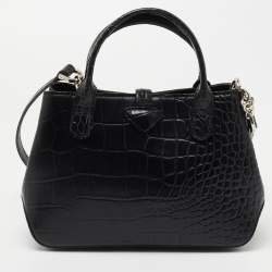Pre Owned Longchamp Black Croc Embossed Leather Tote