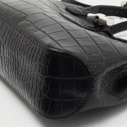Pre Owned Longchamp Black Croc Embossed Leather Tote