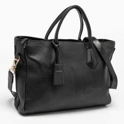 Pre Owned Longchamp Black Leather Zip Tote