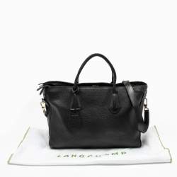 Pre Owned Longchamp Black Leather Zip Tote