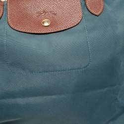 Longchamp Grey/Brown Leather and Nylon Le Pliage Tote