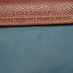 Longchamp Grey/Brown Leather and Nylon Le Pliage Tote