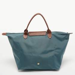 Longchamp Grey/Brown Leather and Nylon Le Pliage Tote