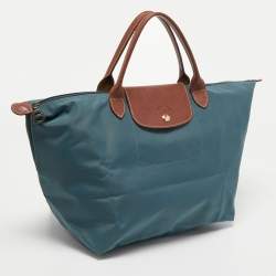 Longchamp Grey/Brown Leather and Nylon Le Pliage Tote