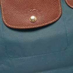 Longchamp Grey/Brown Leather and Nylon Le Pliage Tote