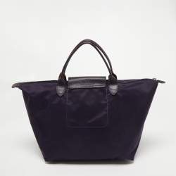 Pre Owned Longchamp Purple Embroidered Patches Nylon and Leather Le Pliage Tote