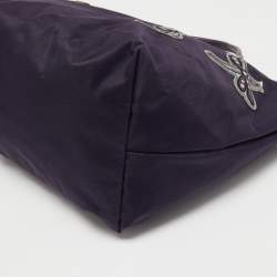 Pre Owned Longchamp Purple Embroidered Patches Nylon and Leather Le Pliage Tote