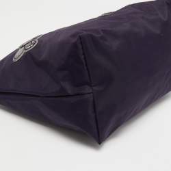 Pre Owned Longchamp Purple Embroidered Patches Nylon and Leather Le Pliage Tote