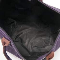 Pre Owned Longchamp Purple Embroidered Patches Nylon and Leather Le Pliage Tote