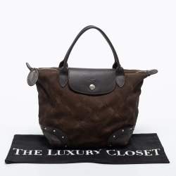 Longchamp Brown Canvas and Leather Small Quadrille Le Pliage Tote