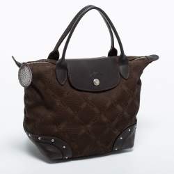 Longchamp Brown Canvas and Leather Small Quadrille Le Pliage Tote