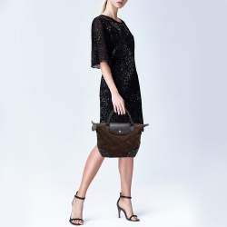 Longchamp Brown Canvas and Leather Small Quadrille Le Pliage Tote