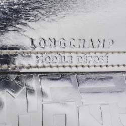 Pre Owned Longchamp Silver Monogram Embossed Leather XS Le Pliage Tote