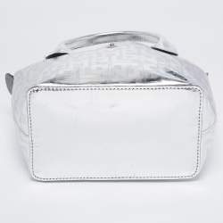 Pre Owned Longchamp Silver Monogram Embossed Leather XS Le Pliage Tote