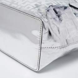 Pre Owned Longchamp Silver Monogram Embossed Leather XS Le Pliage Tote