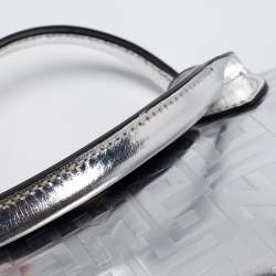 Pre Owned Longchamp Silver Monogram Embossed Leather XS Le Pliage Tote