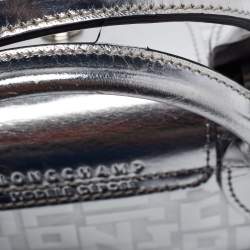 Pre Owned Longchamp Silver Monogram Embossed Leather XS Le Pliage Tote
