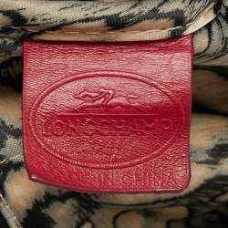 مملوكة مسبقًا حقيبة يد لونشان جلد أحمر مبطنة بنقشة جلد التمساح