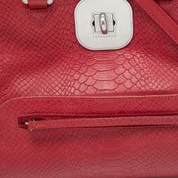مملوكة مسبقًا حقيبة يد لونشان جلد أحمر مبطنة بنقشة جلد التمساح