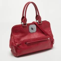 مملوكة مسبقًا حقيبة يد لونشان جلد أحمر مبطنة بنقشة جلد التمساح