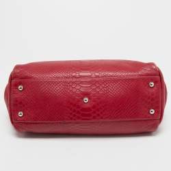 مملوكة مسبقًا حقيبة يد لونشان جلد أحمر مبطنة بنقشة جلد التمساح
