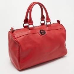 Pre Owned Longchamp Red Leather Boston Bag