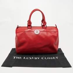 Pre Owned Longchamp Red Leather Boston Bag
