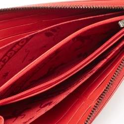 Pre Owned Longchamp Red Leather Zip Around Wallet