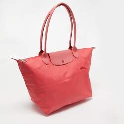 Pre Owned Longchamp Pink Nylon and Leather Le Pliage Neo Tote