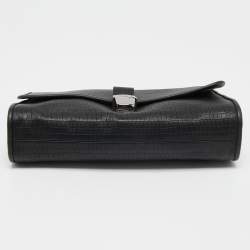 Longchamp Black Embossed Leather Chain Top Handle Bag