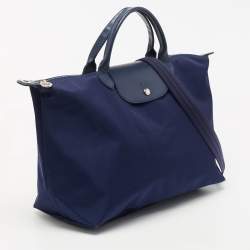 Pre Owned Longchamp Blue Nylon and Leather Le Pliage Tote