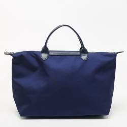 Pre Owned Longchamp Blue Nylon and Leather Le Pliage Tote