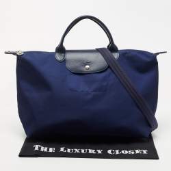 Pre Owned Longchamp Blue Nylon and Leather Le Pliage Tote