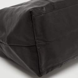 Pre Owned Longchamp Black Leather Le Pliage Top Handle Bag