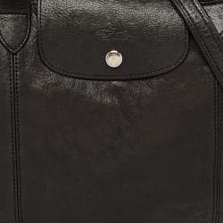 Longchamp Black Leather Le Pliage Top Handle Bag
