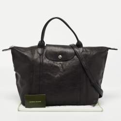Pre Owned Longchamp Black Leather Le Pliage Top Handle Bag