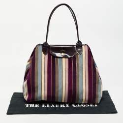 Longchamp Multicolor Stripe Velvet and Patent Leather Tote