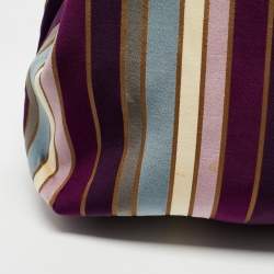 Longchamp Multicolor Stripe Velvet and Patent Leather Tote