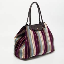 Longchamp Multicolor Stripe Velvet and Patent Leather Tote