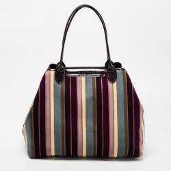 Longchamp Multicolor Stripe Velvet and Patent Leather Tote