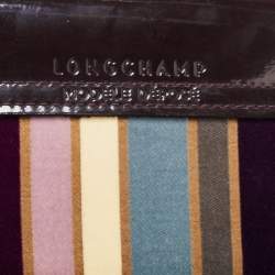 Longchamp Multicolor Stripe Velvet and Patent Leather Tote