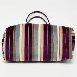Longchamp Multicolor Stripe Velvet and Patent Leather Tote