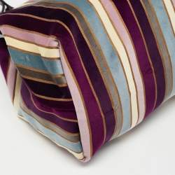 Longchamp Multicolor Stripe Velvet and Patent Leather Tote