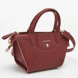Pre Owned Longchamp Red Leather Small Le Pliage Heritage Tote