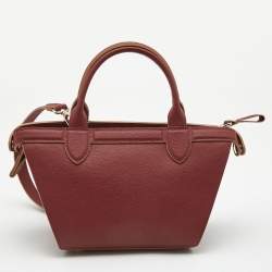 Pre Owned Longchamp Red Leather Small Le Pliage Heritage Tote