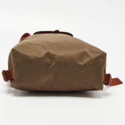 Pre Owned Longchamp Olive Green/Brown Nylon and Leather Le Pliage Backpack